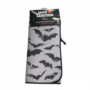Halloween Black Bats Kitchen Dish Drying Mat Spooky Gothic Gray Party Decor Fall